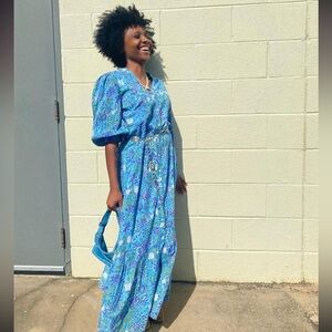 Hampton House Blue Floral Boho Midi Dress XS
